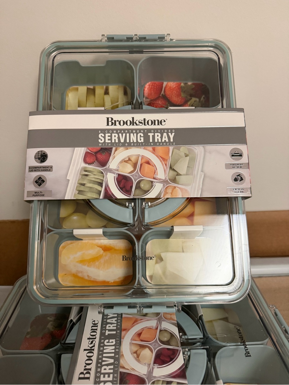 Brookstone Light Blue 8-Compartment Serving Tray with Lid